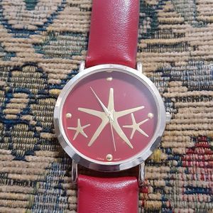 Geneva red fashion watch stars stainless steel back quartz needs battery